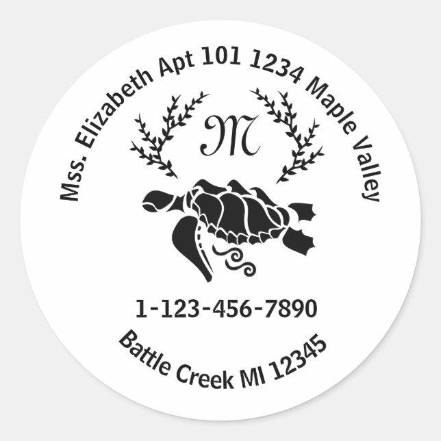 Sea Turtle Monogram Home Contact Information Keych Classic Round Sticker (Front)