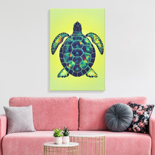 Sea Turtle Mosaic Coastal Art Design Canvas Print (Insitu(LivingRoom))