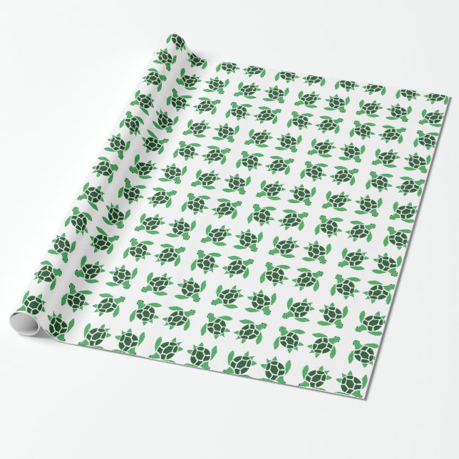 Sea Turtle Mosaic in Jade Green Wrapping Paper (Unrolled)