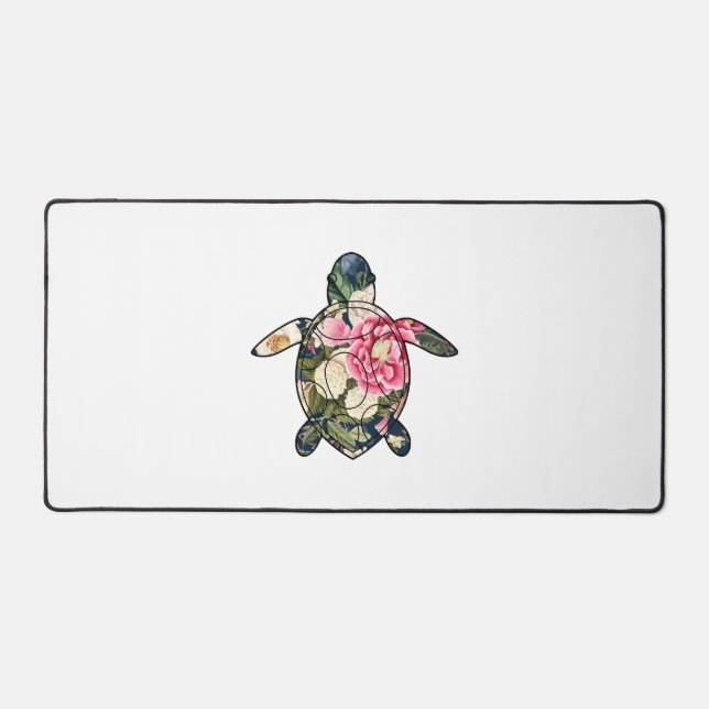 Sea Turtle navy floral Desk Mat (Front)