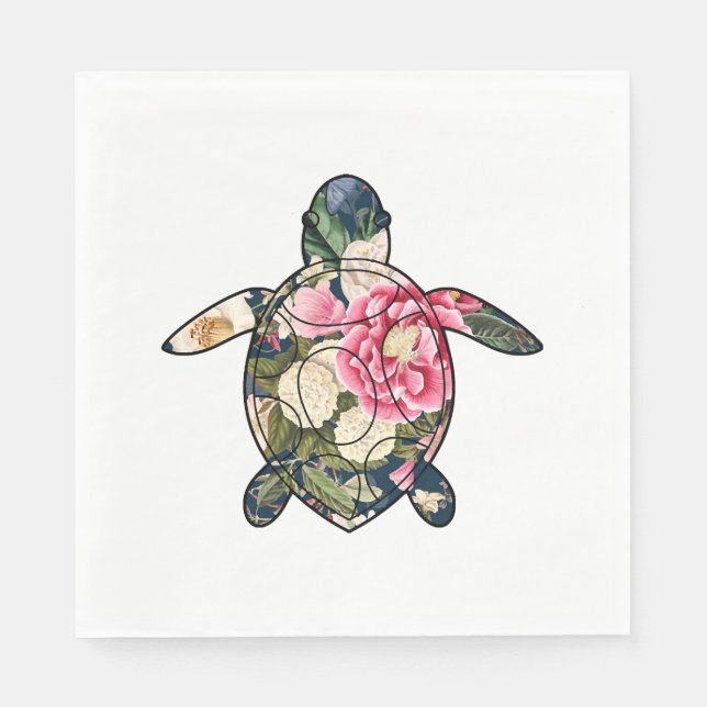 Sea Turtle navy floral Napkins (Front)