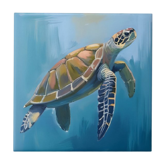 Sea Turtle Ocean Animal Watercolor Ceramic Tile (Front)