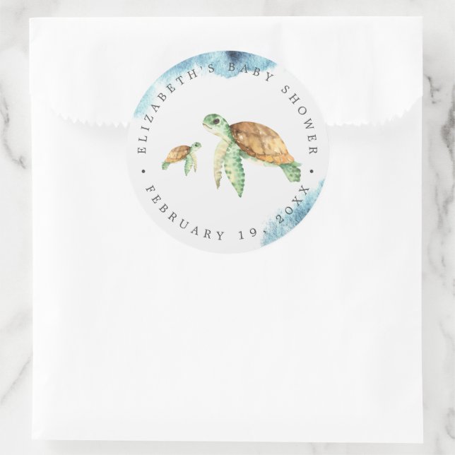 Sea Turtle | Ocean Baby Shower Favor Classic Round Sticker (Bag)
