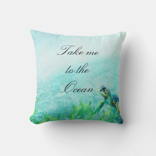 Sea Turtle Ocean Beach Art Elegant Tropical Chic Throw Pillow