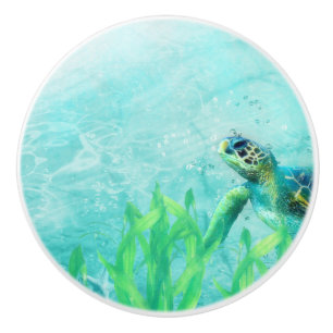 Sea Turtle Ocean Beach Art Elegant Tropical Decor Ceramic Knob