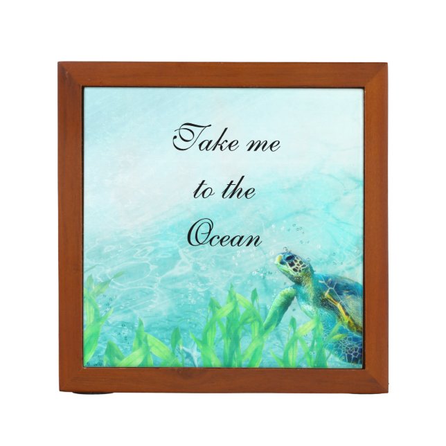 Sea Turtle Ocean Beach Art Elegant Tropical Desk Organizer (Front)