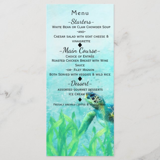 Sea Turtle Ocean Beach Art Elegant Wedding Menu (Front)
