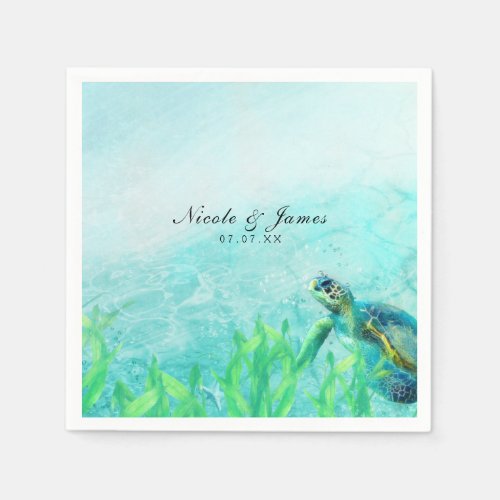 Sea Turtle Ocean Beach Art Elegant Wedding Napkins