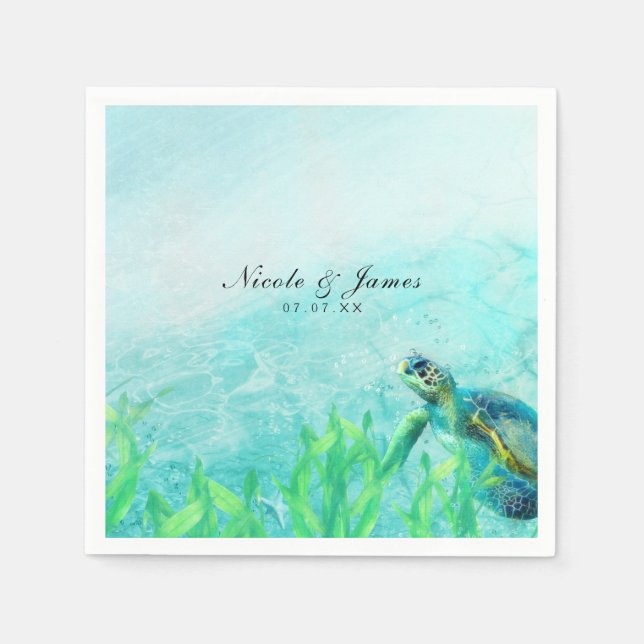 Sea Turtle Ocean Beach Art Elegant Wedding Napkins (Front)