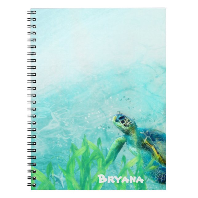 Sea Turtle Ocean Beach Art Personalized Custom Notebook (Front)