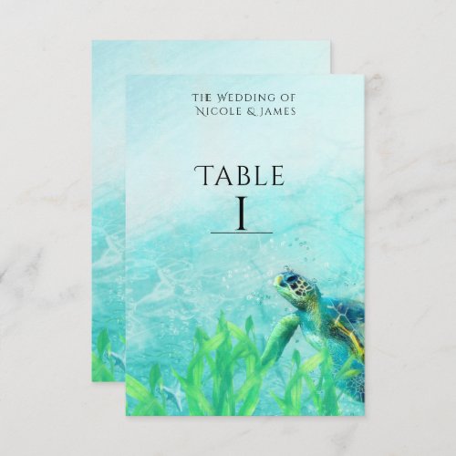 Sea Turtle Ocean Beach Art Wedding Table Number