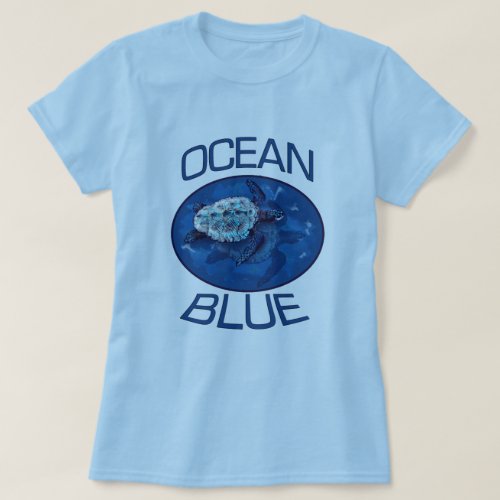 Sea Turtle Ocean Blue Womens Basic T_Shirt