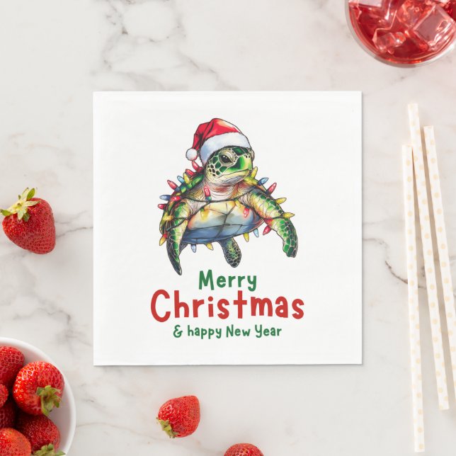 Sea Turtle Ocean Christmas Hat Xmas Napkins (Insitu)
