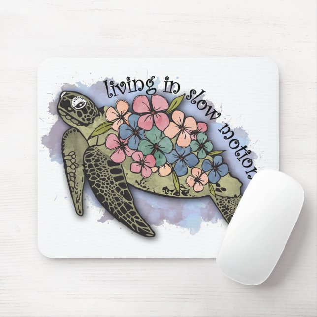 Sea Turtle Ocean Flowers Typography Slow Motion  Mouse Pad (With Mouse)