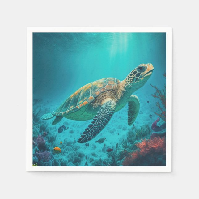 Sea Turtle Ocean Marine Life Beach Nature Animals Napkins (Front)