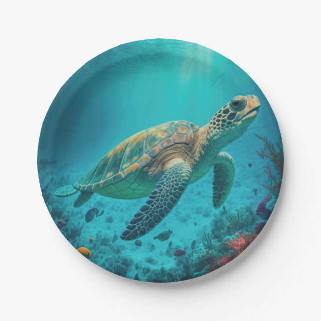 Sea Turtle Ocean Marine Life Beach Nature Animals Paper Plates (Front)