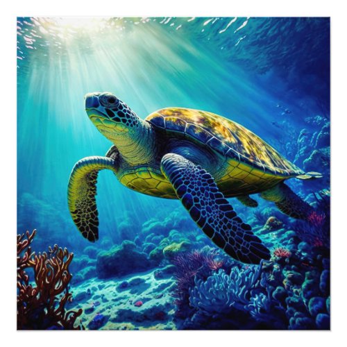 Sea Turtle Ocean Marine Life Beach Nature Animals Photo Print