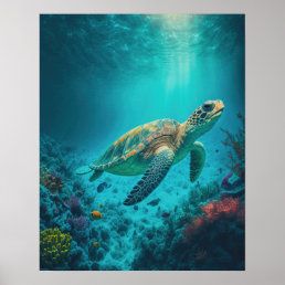 Sea Turtle Ocean Marine Life Beach Nature Animals Poster