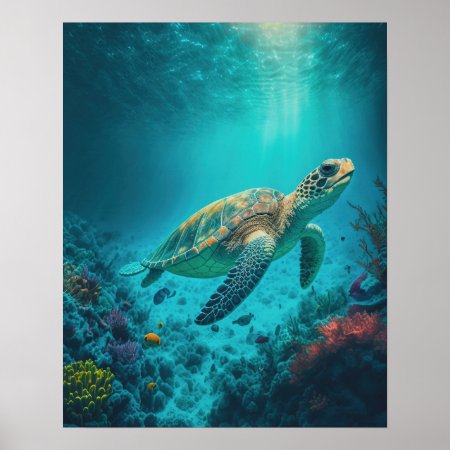 Sea Turtle Ocean Marine Life Beach Nature Animals Poster