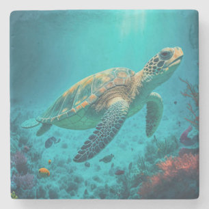 Sea Turtle Ocean Marine Life Beach Nature Animals Stone Coaster