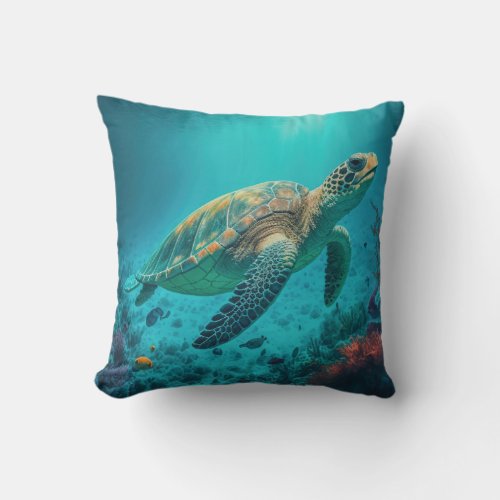 Sea Turtle Ocean Marine Life Beach Nature Animals Throw Pillow