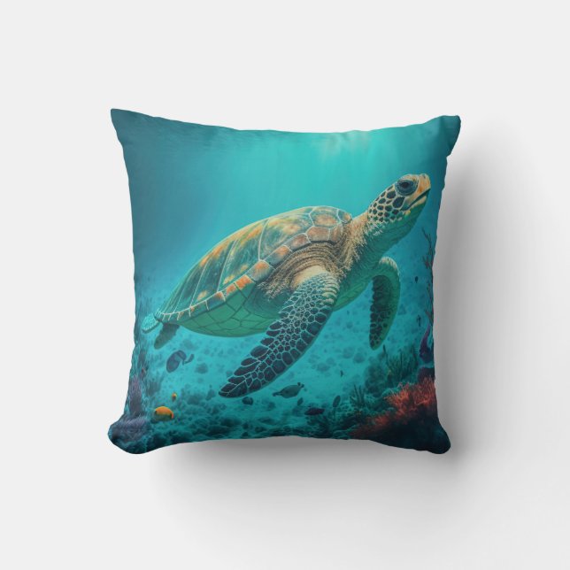 Sea Turtle Ocean Marine Life Beach Nature Animals Throw Pillow (Front)
