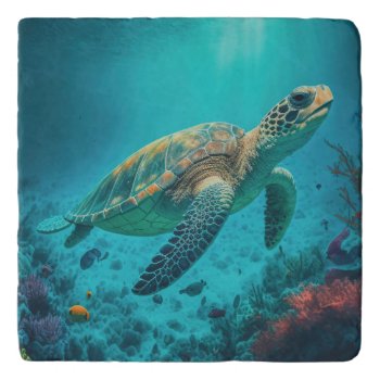 Sea Turtle Ocean Marine Life Beach Nature Animals Trivet by azlaird at Zazzle