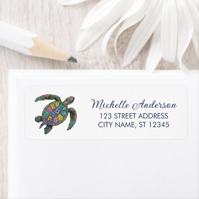 Sea Turtle Ocean  Nautical Return Address Label    (Insitu)