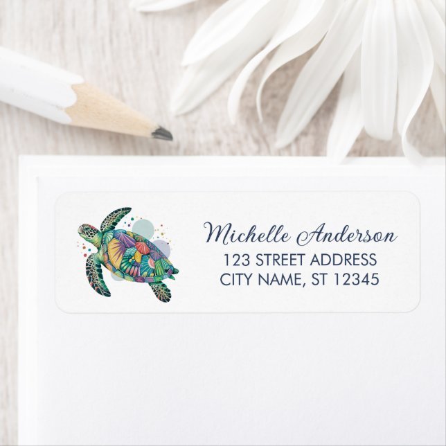 Sea Turtle Ocean  Nautical Return Address Label    (Insitu)
