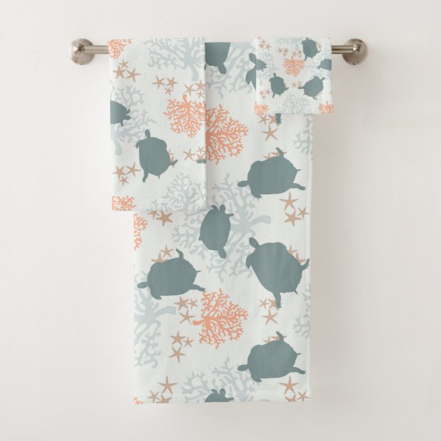 Sea Turtle Ocean Pattern Art Bath Towel Set (Insitu)