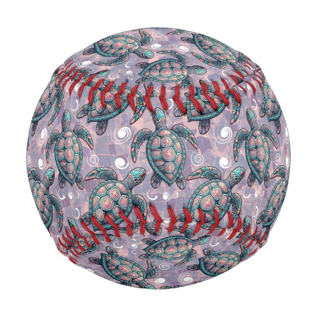 Sea Turtle Ocean Pattern Baseball (Back)