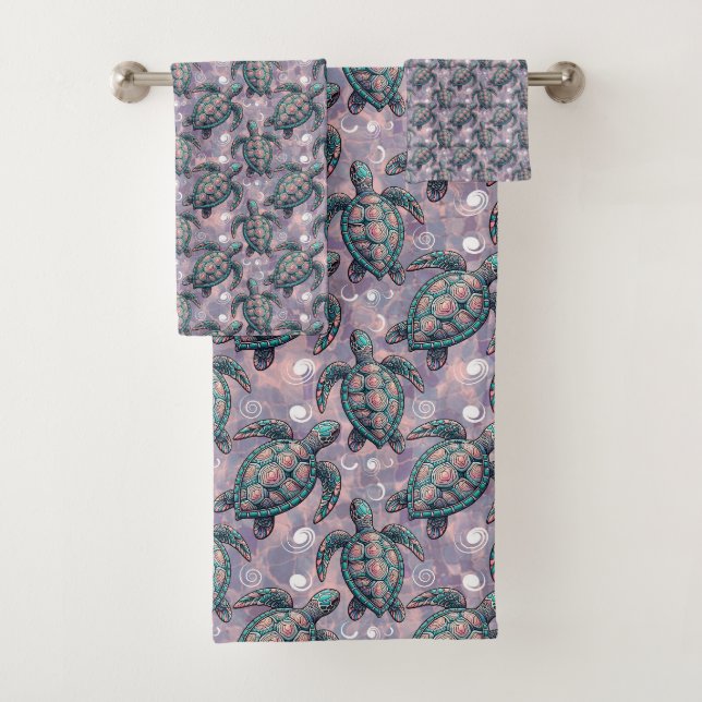 Sea Turtle Ocean Pattern Bath Towel Set (Insitu)