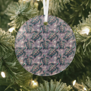 Sea Turtle Ocean Pattern Glass Ornament