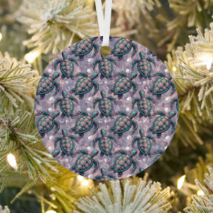 Sea Turtle Ocean Pattern Metal Ornament