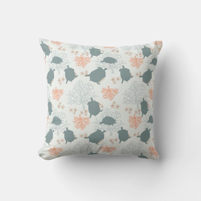 Sea Turtle Ocean Print Throw Pillow (Front)
