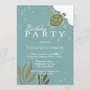 Sea Turtle Ocean Theme Birthday Party Invitation by prettypicture at Zazzle