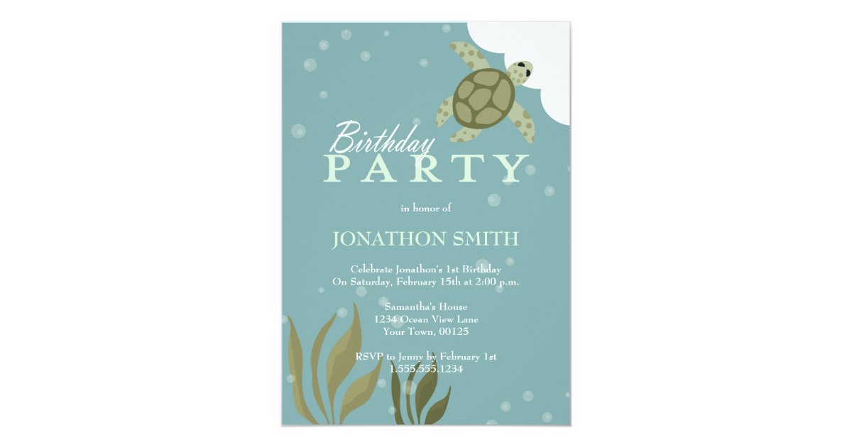 Sea Turtle Ocean Theme Birthday Party Invitation Zazzle Com