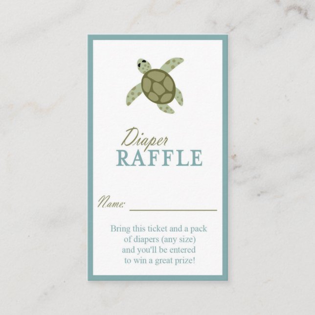 Sea Turtle Ocean Theme Diaper Raffle Ticket Enclosure Card (Front)