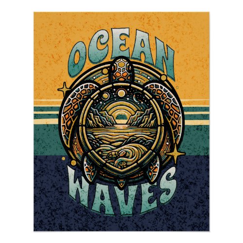 Sea Turtle Ocean Waves Poster