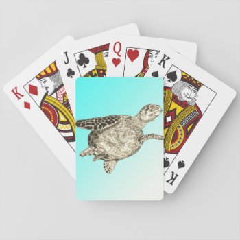 Sea Turtle On Aqua Blue Background Playing Cards by Eclectic_Ramblings at Zazzle