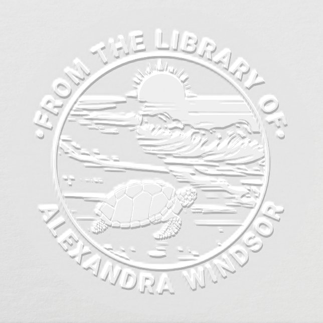 Sea Turtle On Beach, Ocean Waves Library Book Name Embosser (Design)