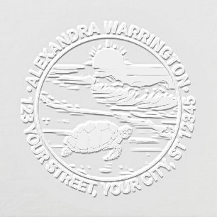 Sea Turtle On Beach, Ocean Waves Name Address Embosser
