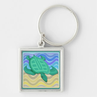 Sea Turtle on Beach Square Keychain