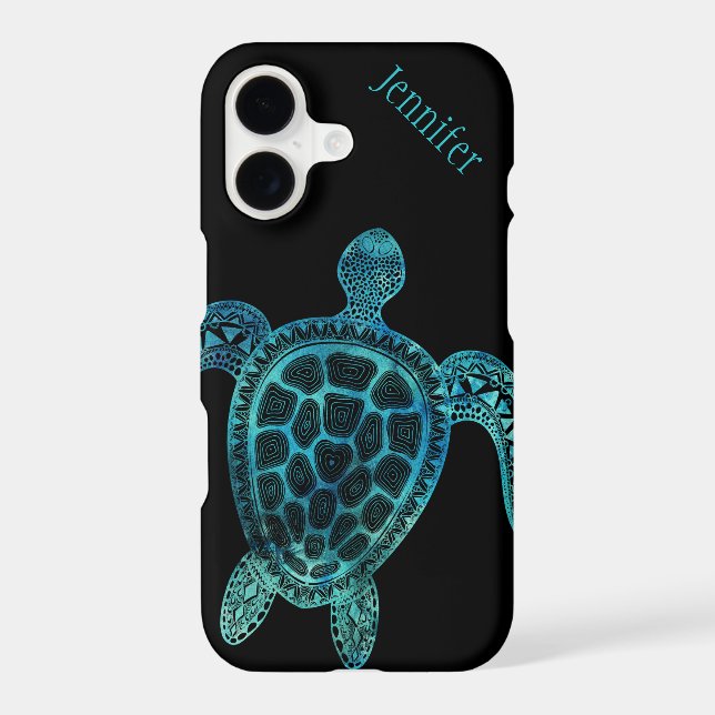 Sea Turtle on Black Iphone Case (Back)