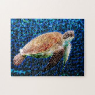 Sea Turtle on Blue Background Honu Jigsaw Puzzle
