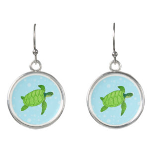 Sea turtle on light blue background earrings