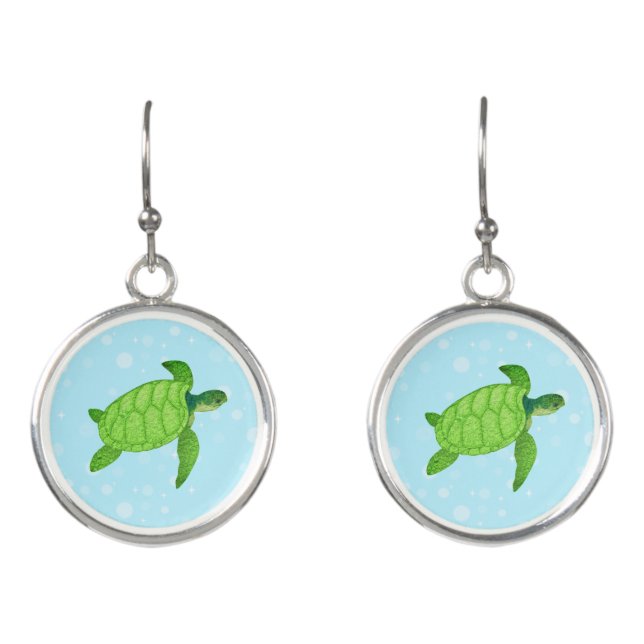 Sea turtle on light blue background earrings (Front)