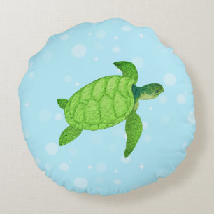 Sea turtle on light blue background round pillow