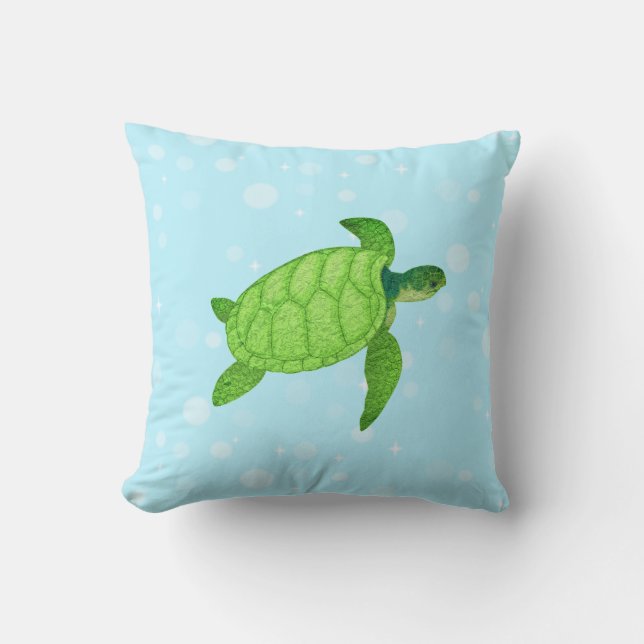 Sea turtle on light blue background throw pillow (Front)