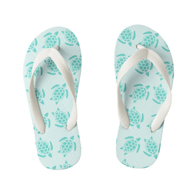 Sea Turtle on Ocean Blue Nautical Under the Sea Kid's Flip Flops (Footbed)
